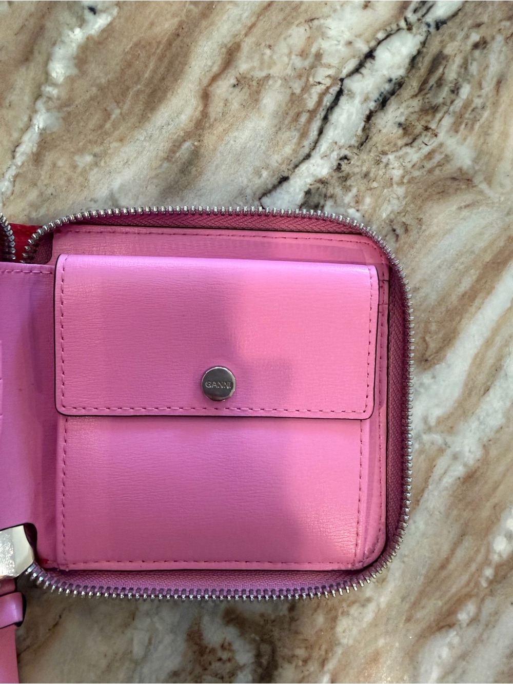 GANNI Red & Pink Zip Around Wallet - Picture 13 of 15